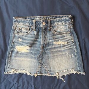 American Eagle Outfitters Frayed Denim Mini Skirt - Blue